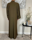 Olive Green Wide Sleeve Nida Open Abaya