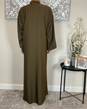 Olive Green Wide Sleeve Nida Open Abaya