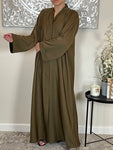 Olive Green Wide Sleeve Nida Open Abaya