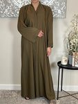 Olive Green Wide Sleeve Nida Open Abaya