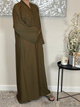 Olive Green Wide Sleeve Nida Open Abaya