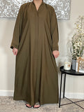 Olive Green Wide Sleeve Nida Open Abaya