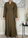 Olive Green Wide Sleeve Nida Open Abaya