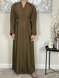 Olive Green Wide Sleeve Nida Open Abaya