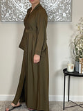 Olive Green Wide Sleeve Nida Open Abaya