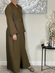 Olive Green Wide Sleeve Nida Open Abaya