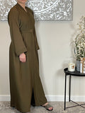 Olive Green Wide Sleeve Nida Open Abaya