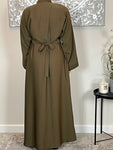 Olive Green Wide Sleeve Nida Open Abaya