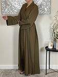 Olive Green Wide Sleeve Nida Open Abaya