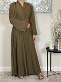 Olive Green Wide Sleeve Nida Open Abaya