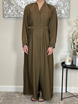 Olive Green Wide Sleeve Nida Open Abaya