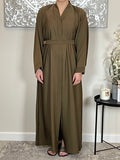 Olive Green Wide Sleeve Nida Open Abaya