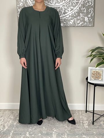 Emerald Green Cuffed Sleeve Nida Closed Abaya