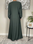 Emerald Green Cuffed Sleeve Nida Closed Abaya