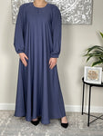 Denim Blue Cuffed Sleeve Nida Closed Abaya