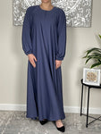 Denim Blue Cuffed Sleeve Nida Closed Abaya