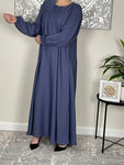 Denim Blue Cuffed Sleeve Nida Closed Abaya