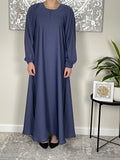 Denim Blue Cuffed Sleeve Nida Closed Abaya