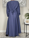 Denim Blue Cuffed Sleeve Nida Closed Abaya