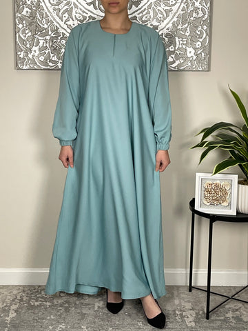 Aqua Cuffed Sleeve Nida Closed Abaya