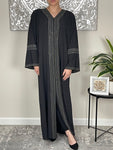 Black Crepe Embellished and Embroidered Open Abaya