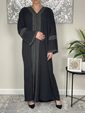 Black Crepe Embellished and Embroidered Open Abaya