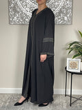 Black Crepe Embellished and Embroidered Open Abaya