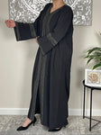 Black Crepe Embellished and Embroidered Open Abaya