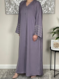 Lilac Nida Open Abaya with Embellished and Embroidered Sleeves