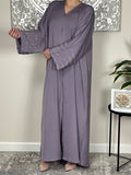 Lilac Nida Open Abaya with Embellished and Embroidered Sleeves