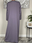 Lilac Nida Open Abaya with Embellished and Embroidered Sleeves