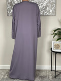 Lilac Nida Open Abaya with Embellished and Embroidered Sleeves