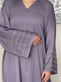 Lilac Nida Open Abaya with Embellished and Embroidered Sleeves