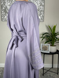 Lilac Nida Open Abaya with Embellished and Embroidered Sleeves