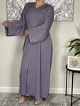 Lilac Nida Open Abaya with Embellished and Embroidered Sleeves