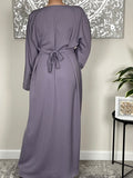 Lilac Nida Open Abaya with Embellished and Embroidered Sleeves