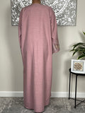 Pink Open Linen Abaya with Embroidered Sleeves