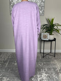 Lavender Open Linen Abaya with Embroidered Sleeves