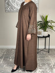 Bown Open Linen Abaya with Embroidered Sleeves