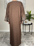 Bown Open Linen Abaya with Embroidered Sleeves