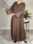 Bown Open Linen Abaya with Embroidered Sleeves