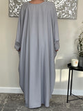 Pearl Grey Nida Butterfly Abaya