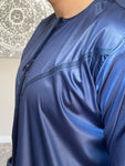 Men’s Shiny Navy Blue Omani Thobe Jubbah with Tassel