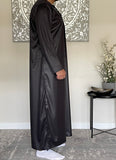 Men’s Shiny Black Omani Thobe Jubbah with Tassel