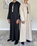Boys Black Omani Embroidered Thobe Jubbah
