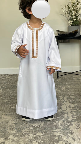 Babies & Toddler White Omani Embroidered Thobe Jubbah