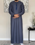 Premium Men’s Steel Blue Embroidered  Omani Thobe