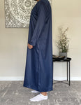 Men’s Shiny Navy Blue Omani Thobe Jubbah with Tassel