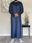 Men’s Shiny Navy Blue Omani Thobe Jubbah with Tassel