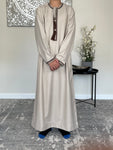 Boys Beige Omani Embroidered Thobe Jubbah